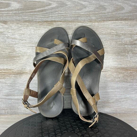 Olukai Women Upena Loop Toe Leather Strappy Sandals Size 8 - Picture 6 of 8